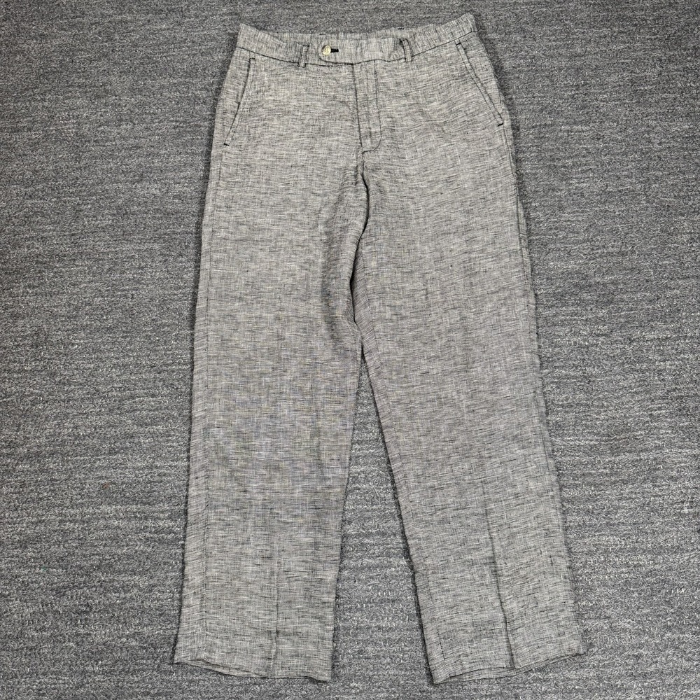 Alan Flusser Pants Mens 32 Gray Chino Lightweight 100% Linen Preppy Casual 32x30